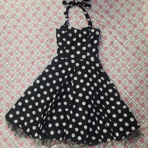 Black and White Polka Dot Sweetheart Halter Dress